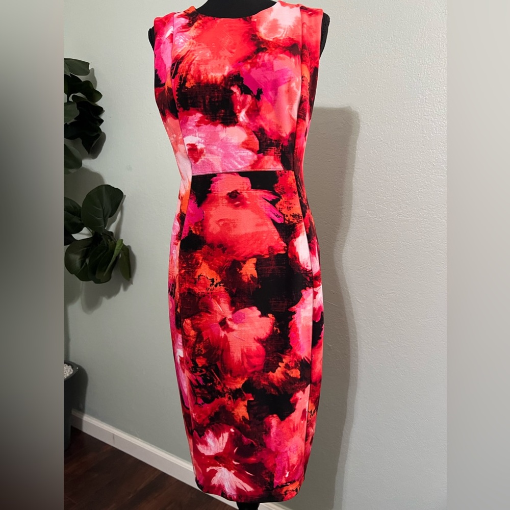 Red & black, flowery dress